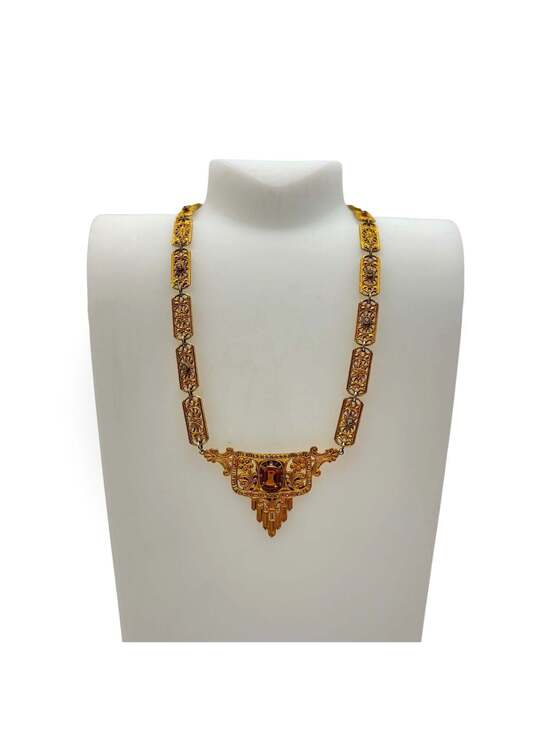 Jewelry - Birks Art Deco Filigree Statement Necklace Amber Crystal